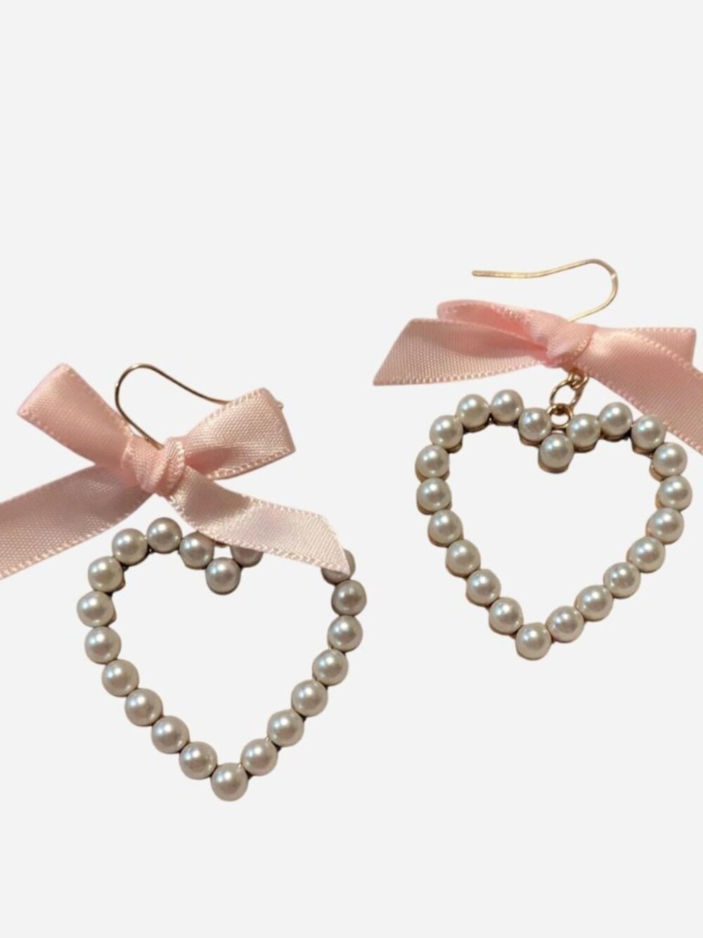 Pink pearl heart earrings with bow brand new, never worn handmade